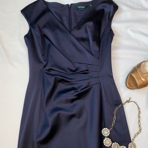 Ralph Lauren Satin Finish Navy Evening Dress- 4